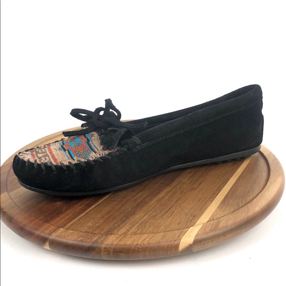 Minnetonka Womens Sz 11 Black Suede Moccasins - Picture 5 of 8